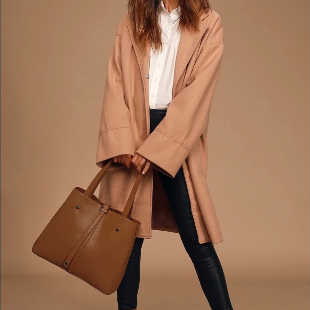 Lulus back to business cognac tote (brand new with tags)